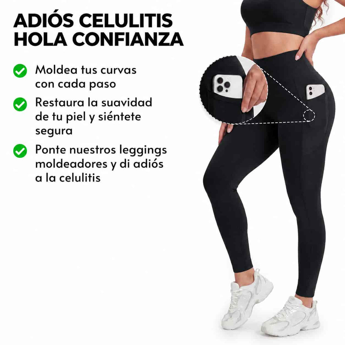 Leggings Anticelulitis Aurebee 3D — Push Up, Cintura Alta y Bolsillo