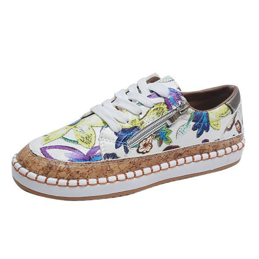 Tênis Mocassim Feminino Corda Floral